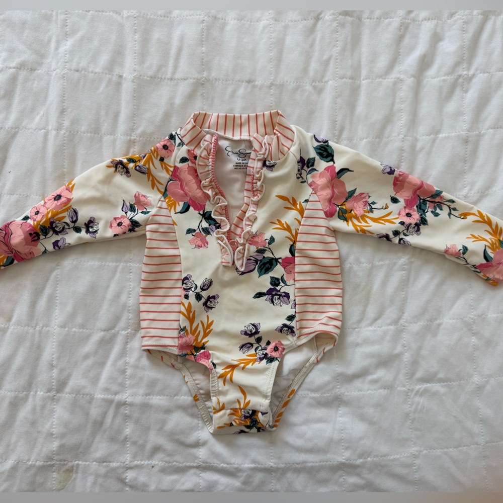 Jessica Simpson - Floral Long Sleeve Baby Onesie